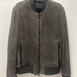 J Brand Men's Gray Suede Bomber Jacket